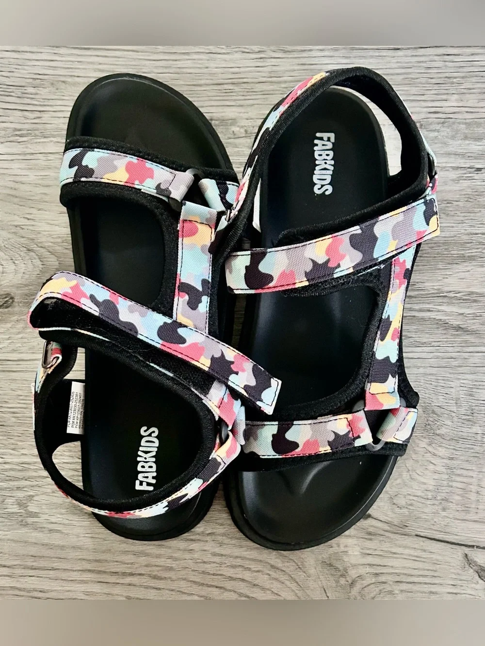 fab'rik Kids Colorblock Camo Strap Sandals - Pink, Blue, Black